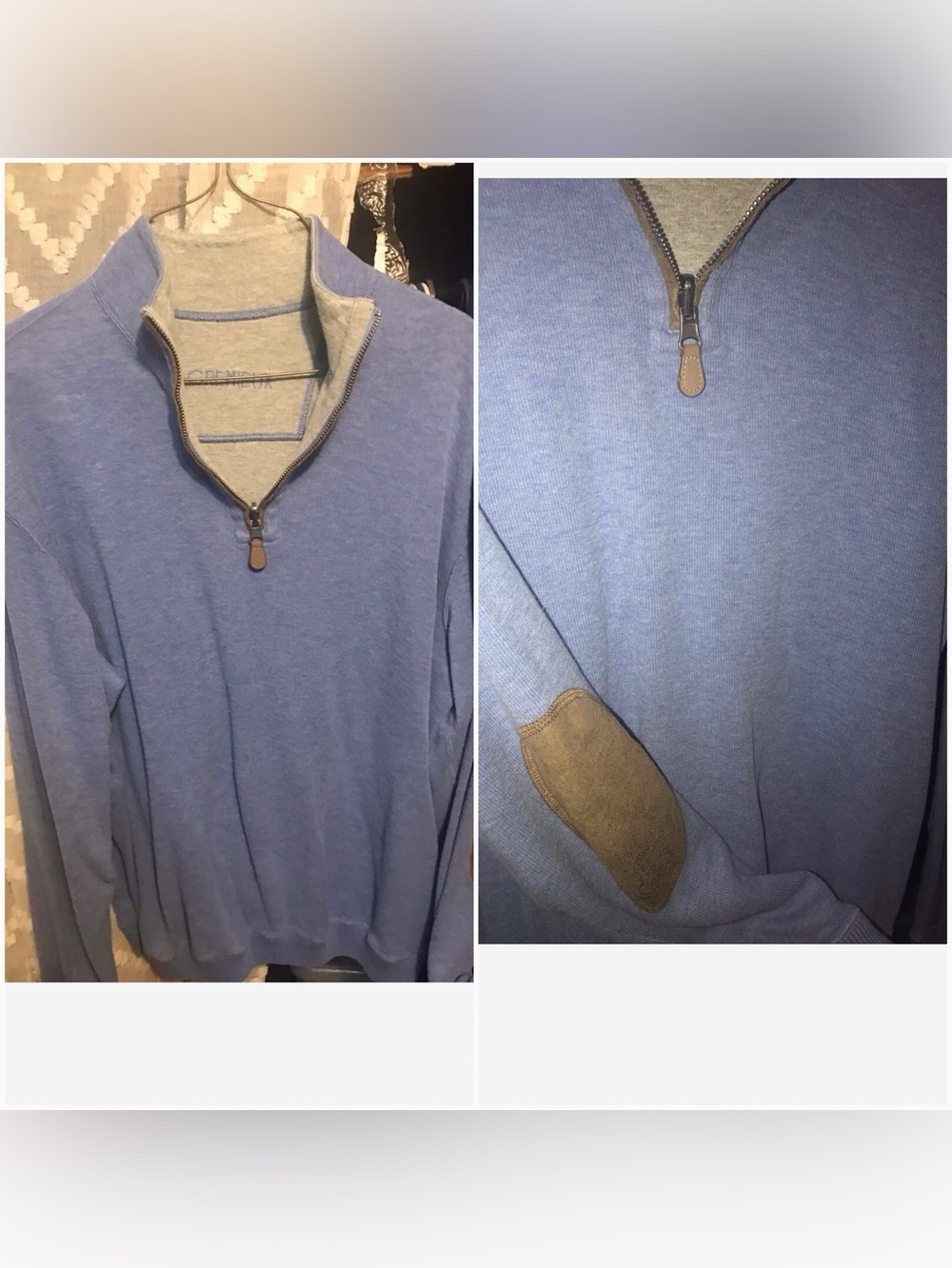 Daniel Cremieux Men’s Blue Quarter-Zip Sweater with Tan Elbow Patches